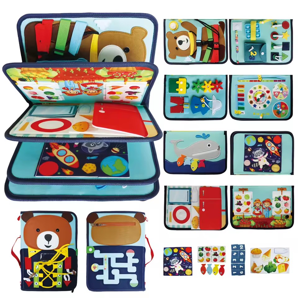 Felt Busy Book Sensory Toy 1-3Y Toddlers - Animal Theme, Quiet Activity Book, Educational Learning with Life Skills