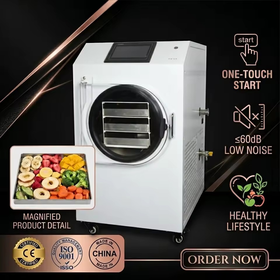 Small Business Mini Freeze Dryer Machine for Home Use 2-3kg/batch -55 Cold Trap 1500W Food Processing Pump PLC Candy Food