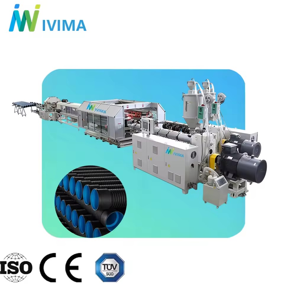 Large Diameter 200mm to 800mm HDPE Double Wall Corrugated Pipe Making Machine with Single-screw PLC Control Motor & Bearing