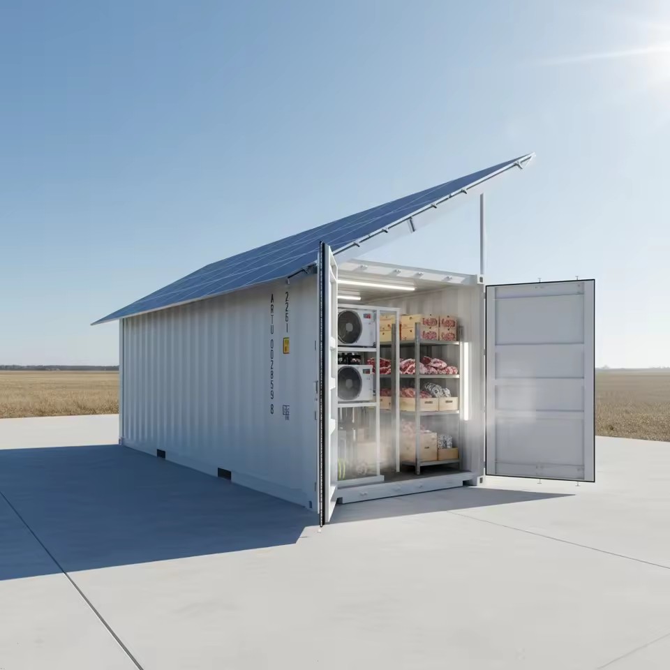 Off Grid Container Cold Storage Room 20ft 40ft Solar Powered Cold Room Complete Solar Panel & Battery System for Meat & Seafood