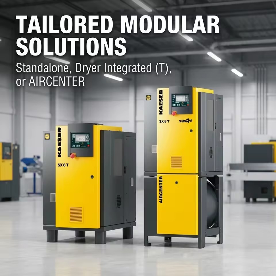 IE3 Energy Saving Kaeser SX Series Screw Air Compressor Sigma Profile Rotor Low Noise Compact Modular Industrial Unit