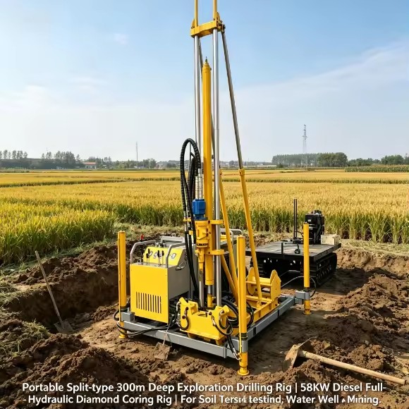 300m Hydraulic Exploration Drilling Rig Diamond Core Machine 58KW Diesel Portable Split for Borehole Geological Mining
