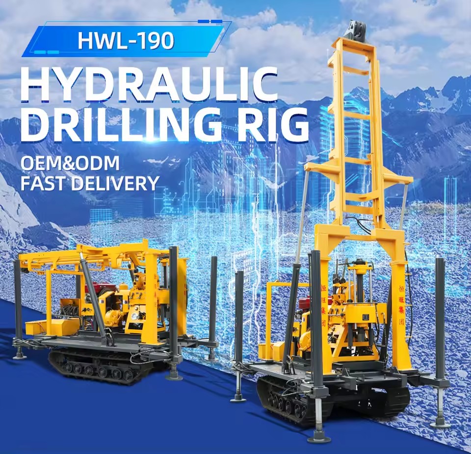 190m Heavy Duty Hydraulic Water Well Drilling Rig Crawler Mounted Diesel Drilling Equipment for Africa Mining Water Project
