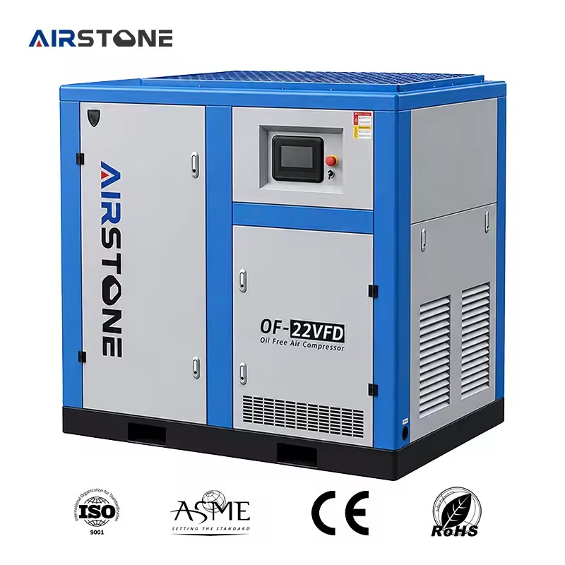 Airstone Food Grade Oil-free Water-lubricated Screw Air Compressor 22KW 30HP 8bar PM VFD Energy-saving Portable PLC