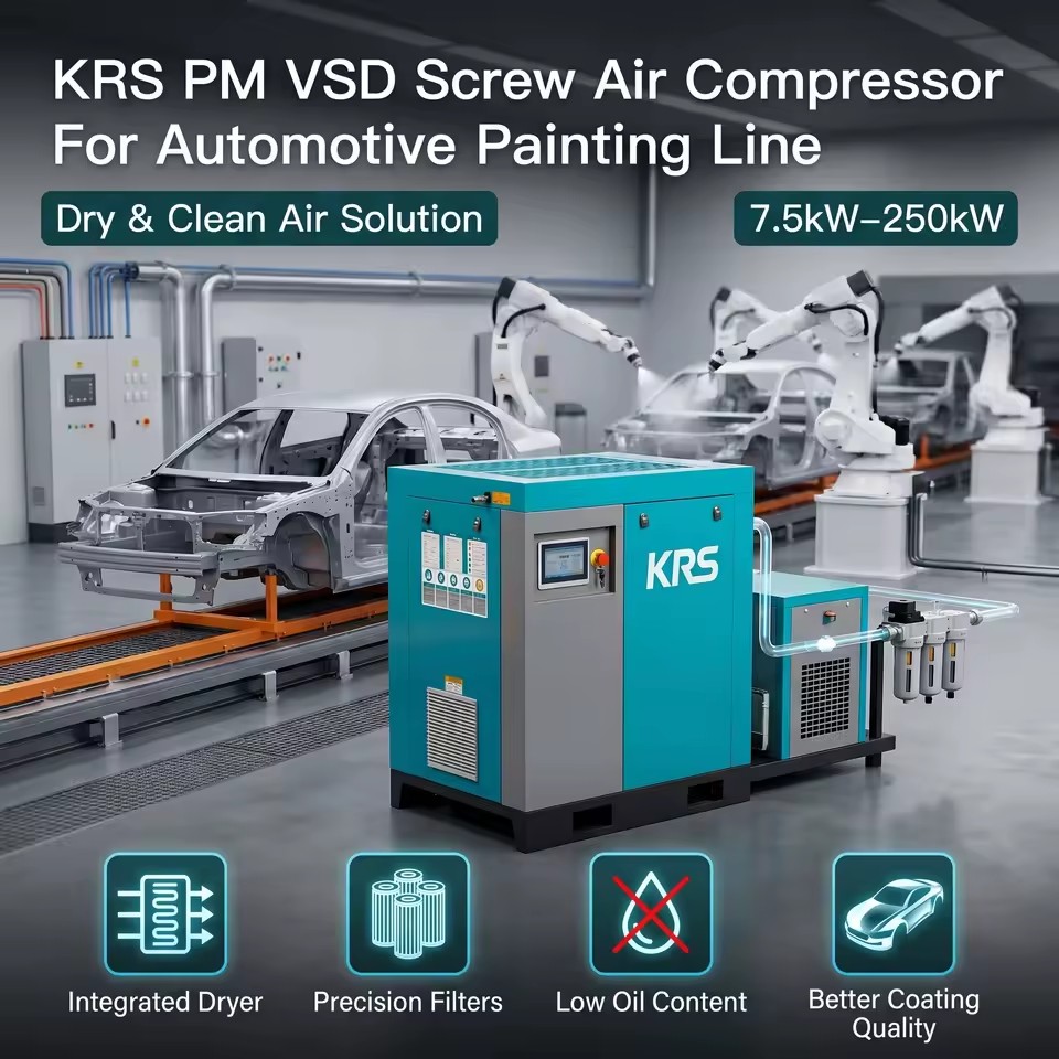 KRS PM VSD Screw Air Compressor 7.5kW-250kW for Automotive painting line Automotive Manufacturing and Repair Energy Saving Dryer