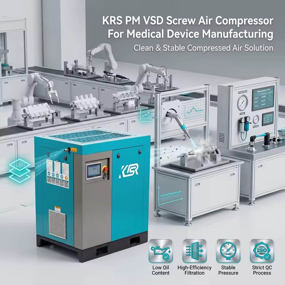 KRS PM VSD Screw Air Compressor 7.5kW-250kW with Dryer and Filter for Precision Equipment Manufacturing