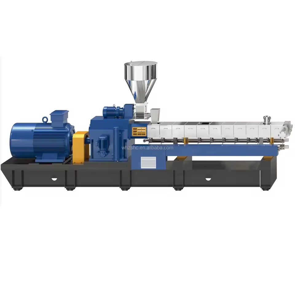 PLC Controlled Co-rotating Parallel Twin Screw Extruder Machinery for HDPE LDPE EVA PVC Polymer Production Line