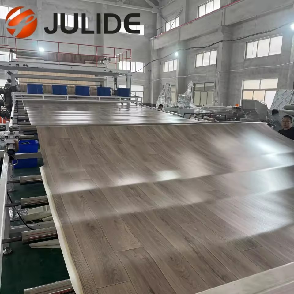 SPC Floor Board Production Line PVC Vinyl Plank Flooring Machine High Efficiency PLC Control Plastic Sheet Extrusion Line