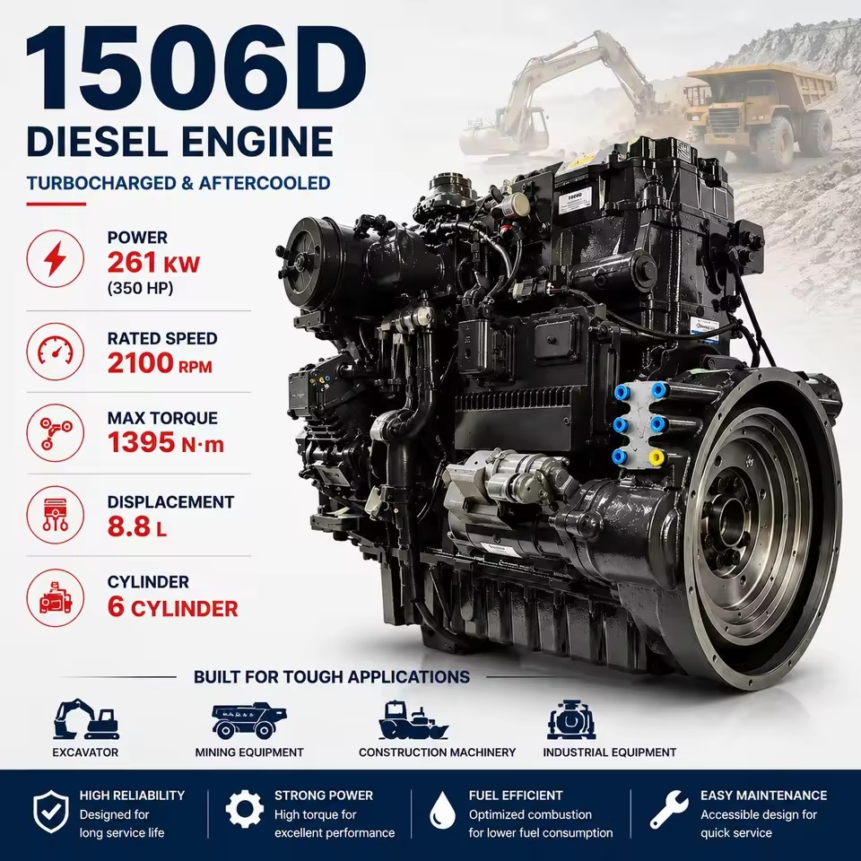 SCDC Perkin 1506D Diesel Engine 350HP 261kW 6 Cylinder Turbocharged Engine for Generator Set Mining Equipment Replacement for C9