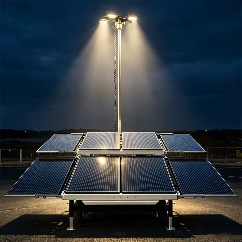 Multi-Directional Solar Lighting Trailer 360° Horizontal Rotation 90° Vertical Electric Push Rod