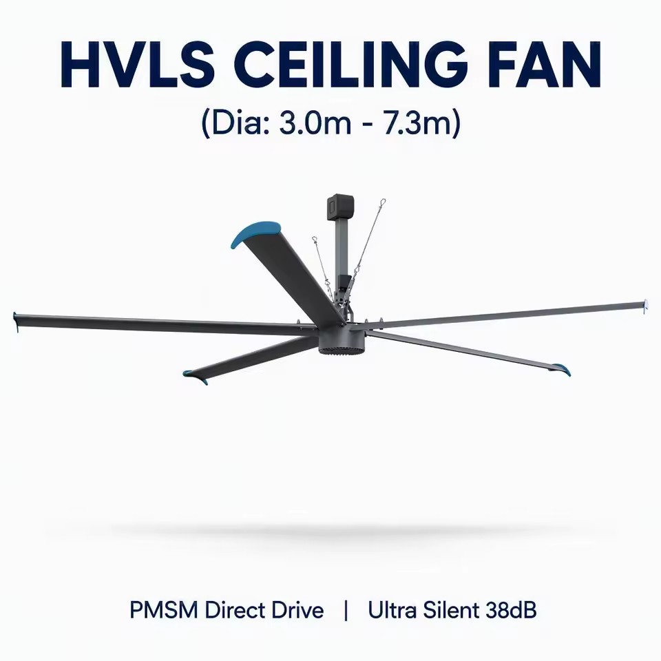 FJDIAMOND 12ft PMSM HVLS Fan IE5 Direct Drive 3.7m Big Ceiling Fan IP66 for Low Ceiling Showroom Fitness Club Sport Court