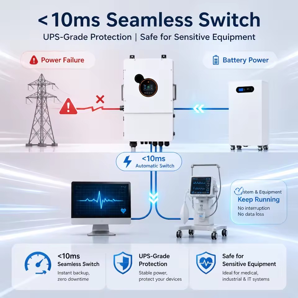 Seamless Backup 8kW 10kW 12kW Hybrid Solar System US Split Phase <10ms UPS Switch 16kWh Battery Complete Set