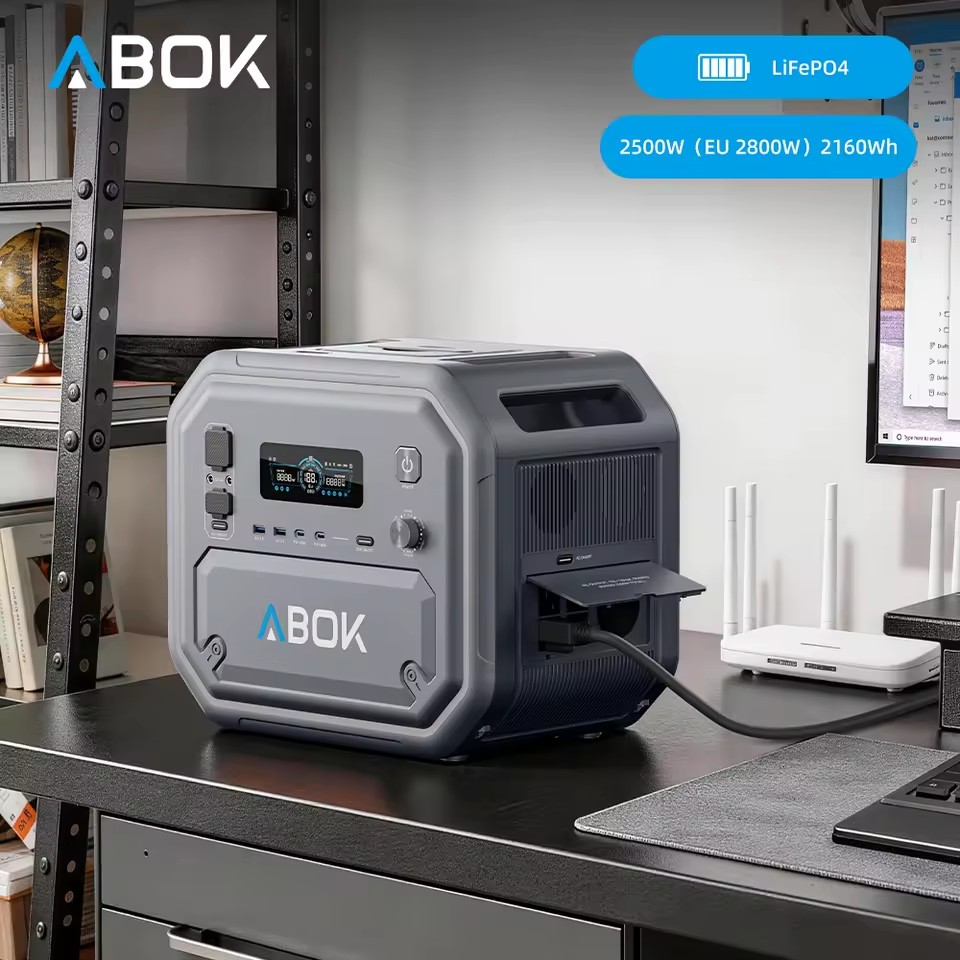 ABOK 2500W Portable Power Station 2160Wh LiFePO4 Solar Generator USB 140W X 2 App Control MPPT Pure Sine Wave