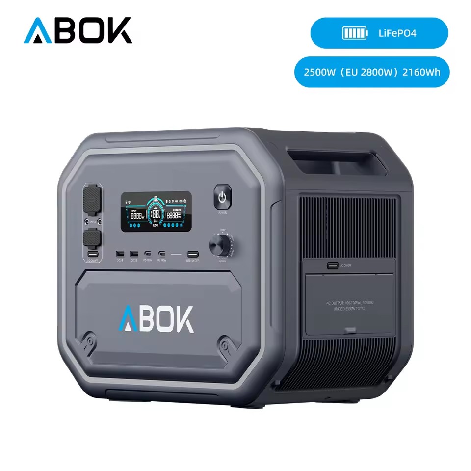 ABOK 2500W LiFePO4 Portable Solar Generator Solar Power Station 1200W Dual MPPT Pure Sine Wave Expandable Up To 10000Wh