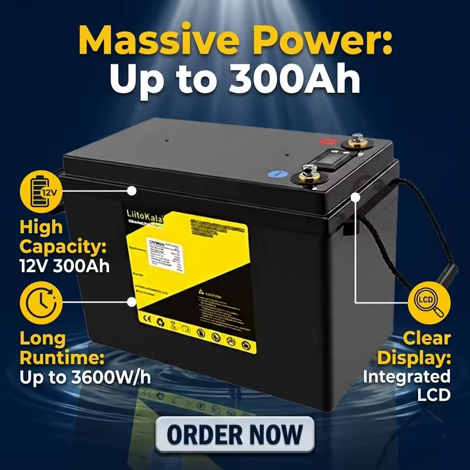 12V 300Ah Lifepo4 Storage Battery Built in Lcd Display for Residential Solar RV Marine Yacht Power Equipment