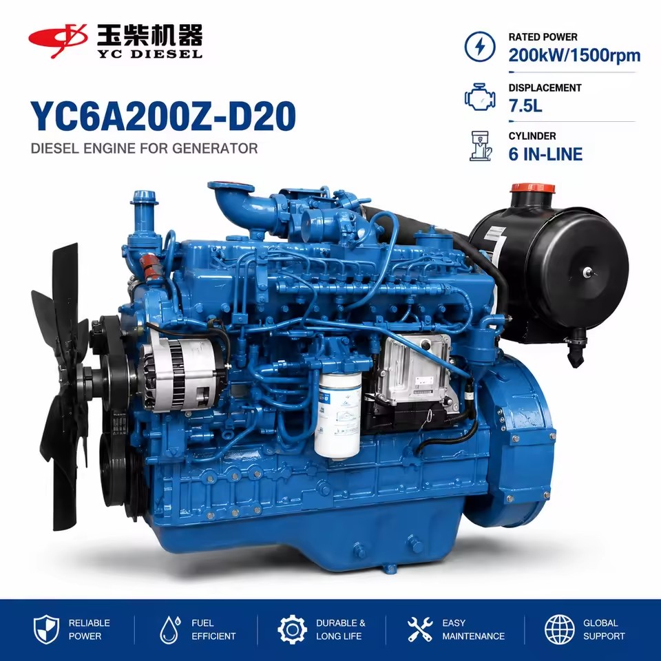 Yuchai YC6A200z-d20 Diesel Engine 132kW Generator Power Engine 1800RPM 50HZ/60HZ 6 Cylinder Industrial Diesel Engine