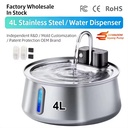 Wireless Stainless Steel Cat Water Fountain 4L 135oz Automatic Pet Water Dispenser Rechargeable Drinking Fountain for Cats Dogs