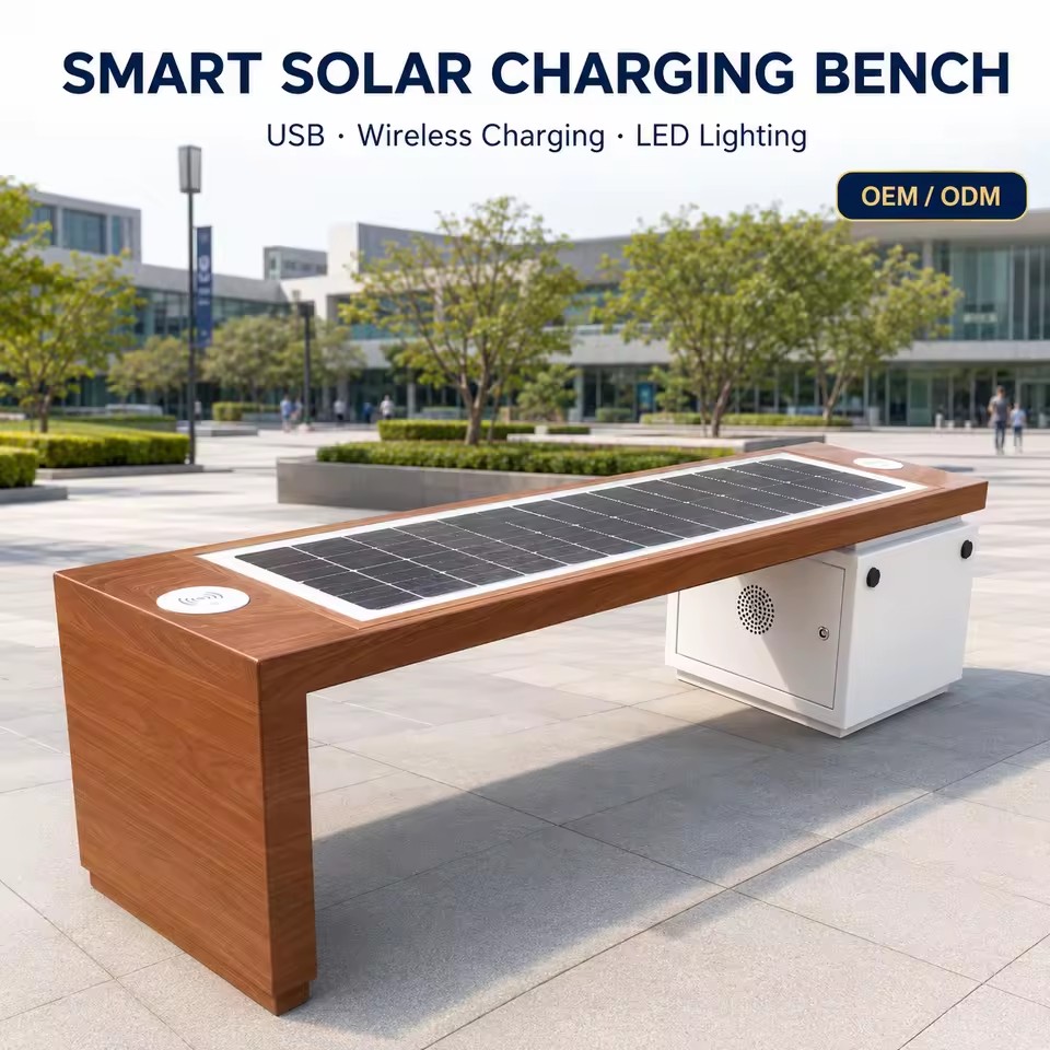 Outdoor Smart Solar Bench with USB Wireless Charging for Public Park School and Commercial Plaza