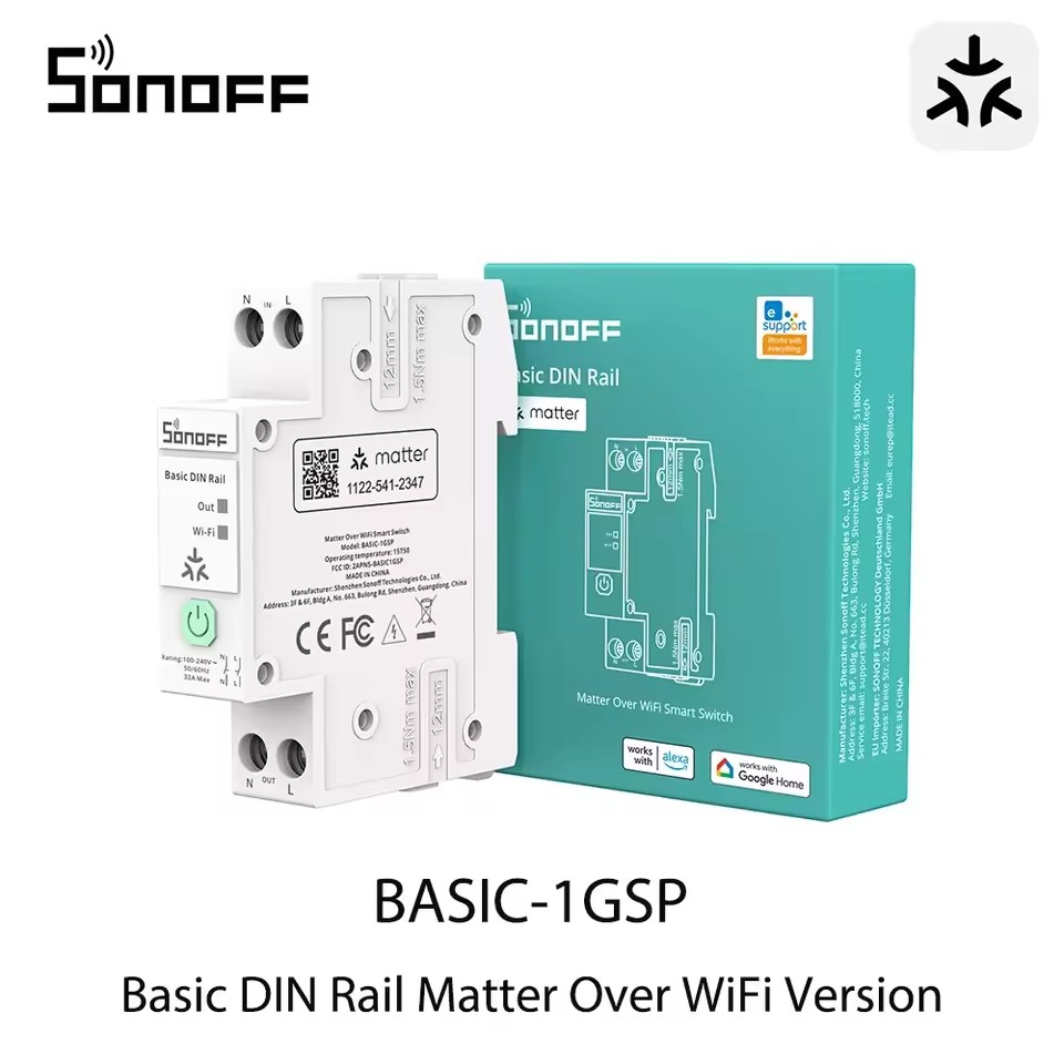 SONOFF BASIC-1GSP Basic DIN Rail Matter Over WiFi Version Load 32A Energy Electricity Bill Tracking Matter Compatible Apple Home