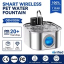 Wholesale Smart Automatic Pet Water Fountain Stainless Steel Wireless Battery Operated 3.2L Timed Drinking Dispenser for Cats