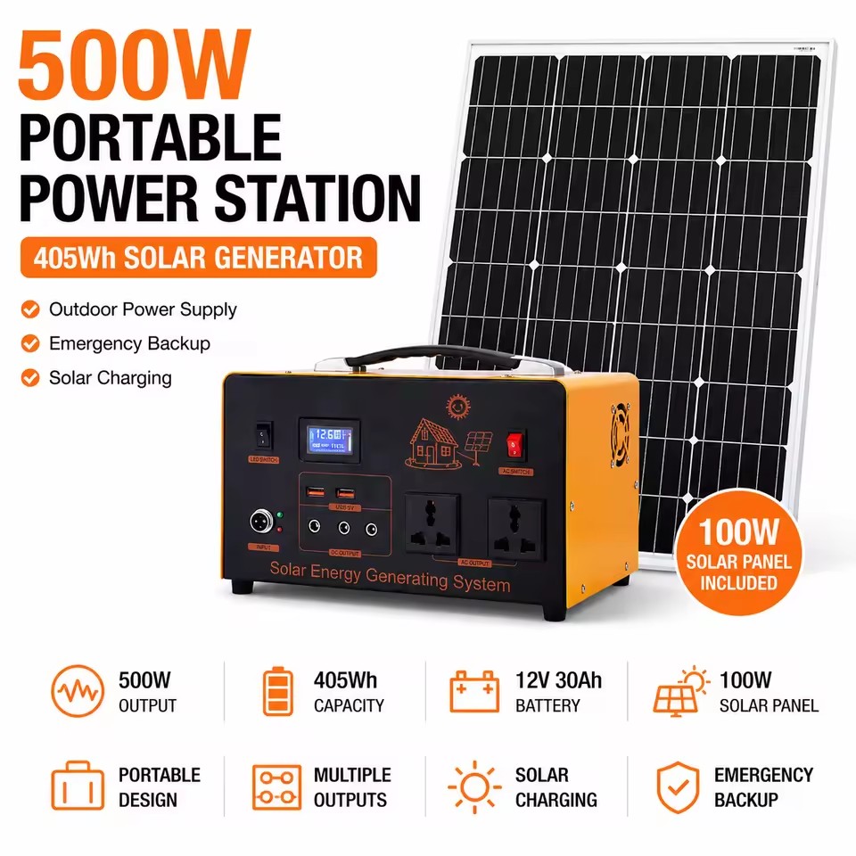 500W Portable Solar Energy Generator 360Wh LiFePO4 Battery Portable Power Station With WIFI, Bluetooth, Fast Charging
