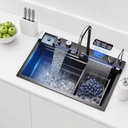 Intelligent Smart Kitchen Sink with LED Digital Display Waterfall Faucet Nano Coating Stainless Steel 304 Workstation Sink