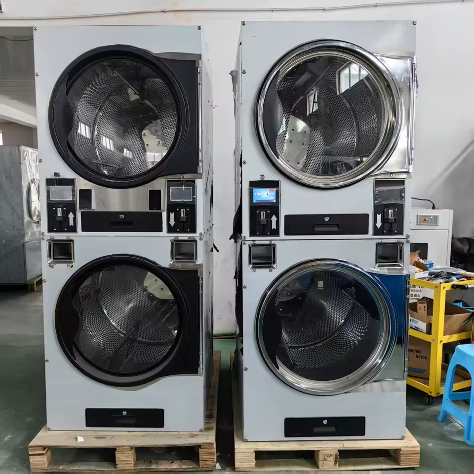 Saving-Energy Stainless Steel 304 Commercial Laundry Equipment Stack Tumble Dryer Coin Operated Drying Machines for Laundromat