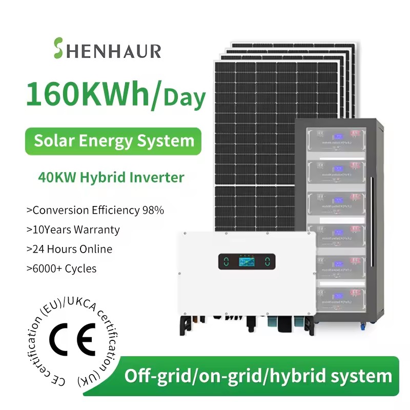 SHENHAUR 5kW-50kW Monocrystalline Silicon Solar Panels with MPPT Controller Battery Inverter Hybrid Solar Energy System for Home