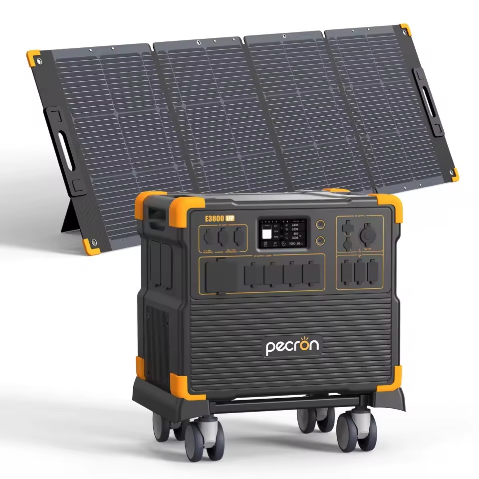Stock PECRON E3800LFP Solar Generator 4200W 3840Wh with Free Cart and 300W Solar Panel for Home Backup