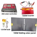 100W Foldable Solar Power Generator Set with PWM Controller 1000W Inverter Portable Solar Panel Kit for Home Camping Emergency