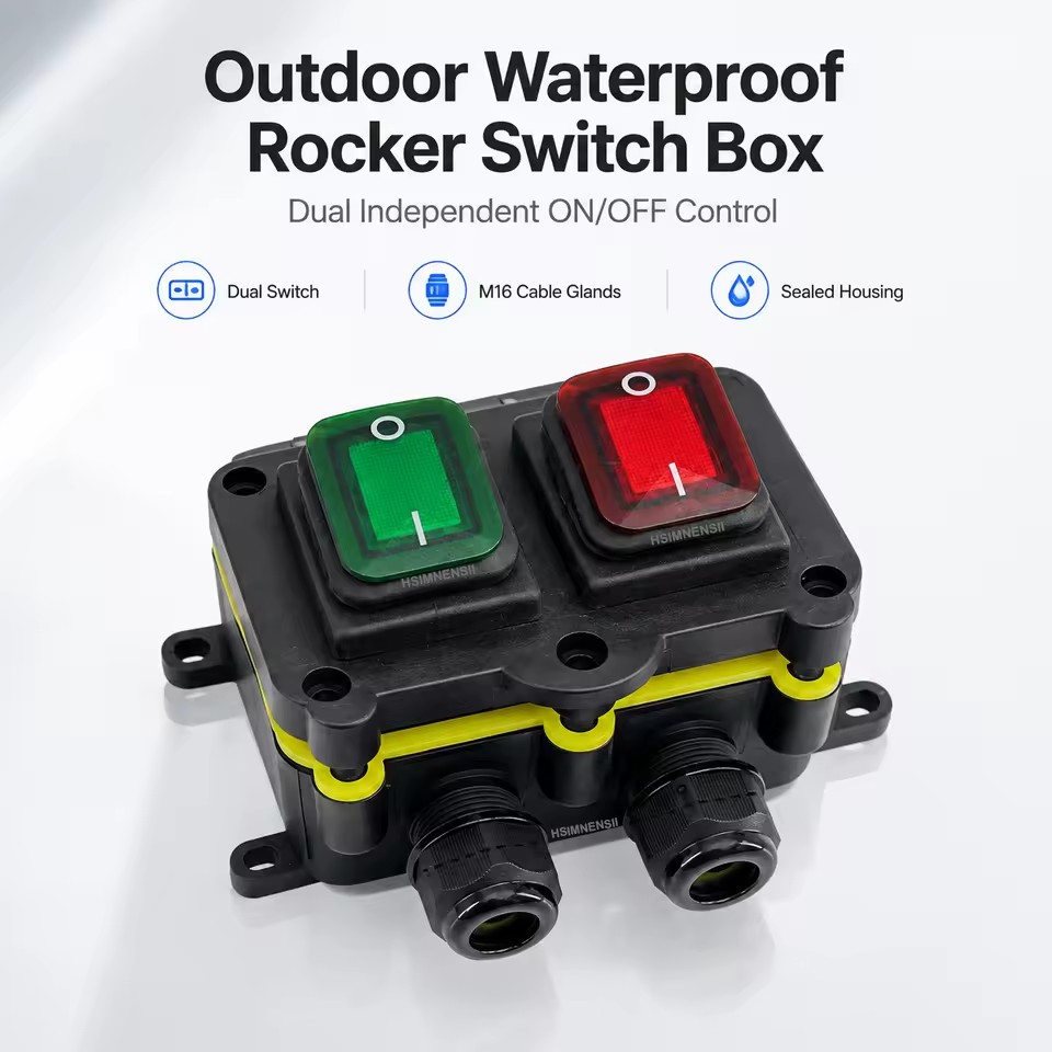 Red LED Inline Rocker Switch Waterproof ABS Housing Unilateral Cable Entry Exit on OFF Toggle Switch for Outdoor Industrial Use
