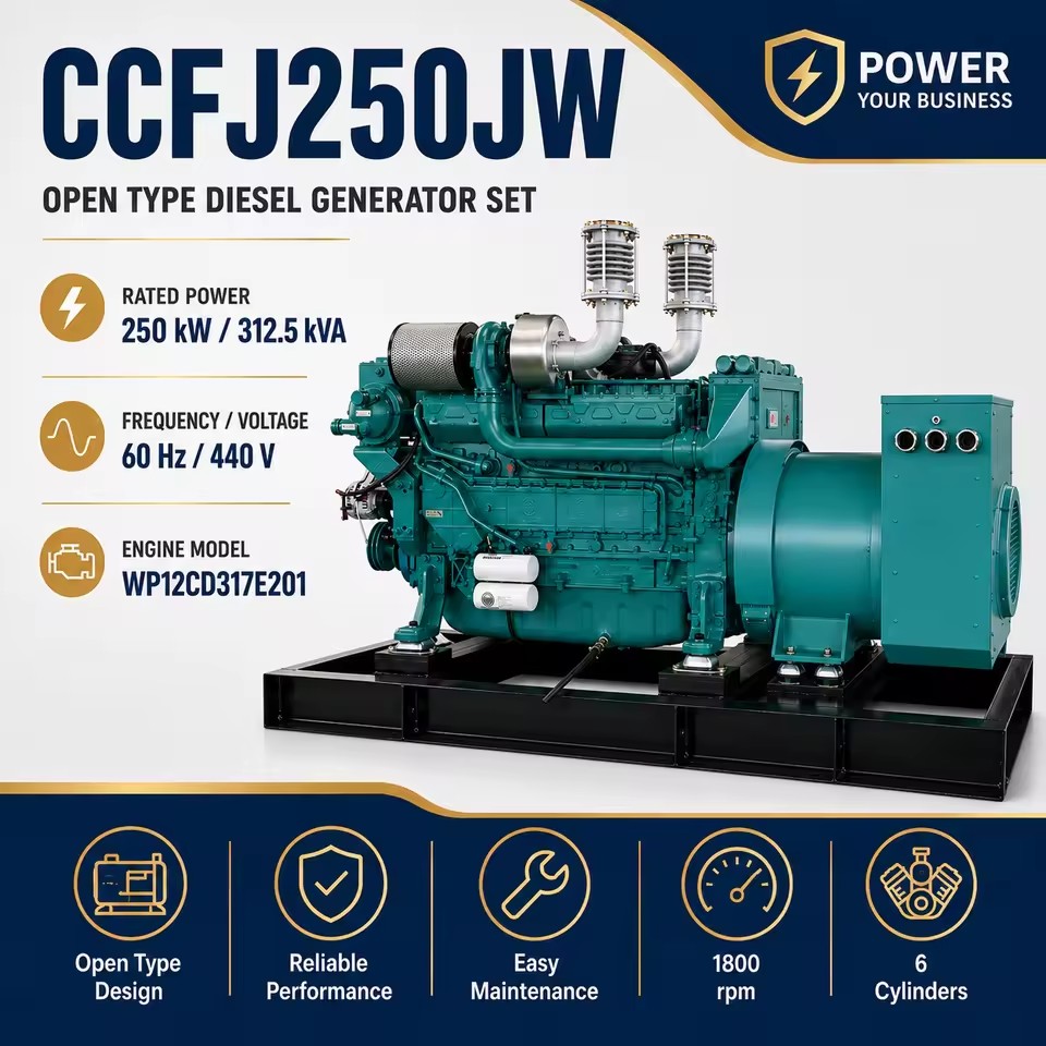 SCDC250JW 250kW Marine Diesel Generator Set Powered by SCDC WP12CD317E201 for Navigation System and Communication Equipment