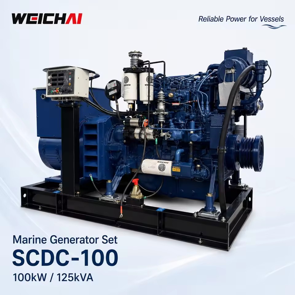 SCDC-100 Weichai WP6 6 Cylinder Marine Generator Set 100kW 125KVA 1500RPM Water Cooled for Auxiliary Power Cargo Vessel Workboat