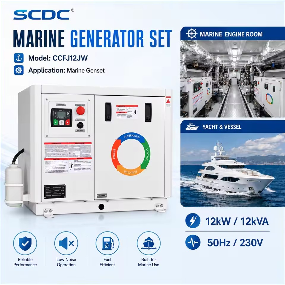 SCDC CCFJ12JW Small Power Water cooled 12kW 12kVA 50hz Marine Generator Set Silent Motor for Leisure Boat and Fishing Boat
