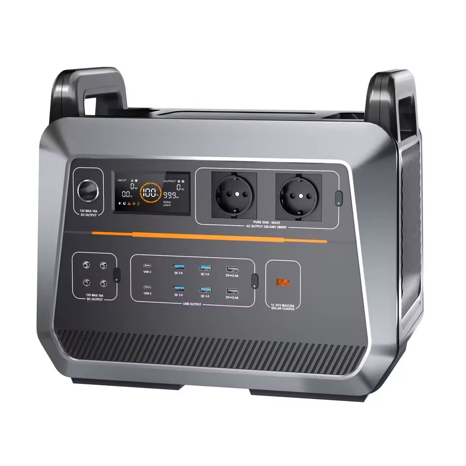 Portable 2000W Powerstation Lifepo4 Battery Bank 1000W Charge Solar Panel Generator Home Use Flashlight Supply