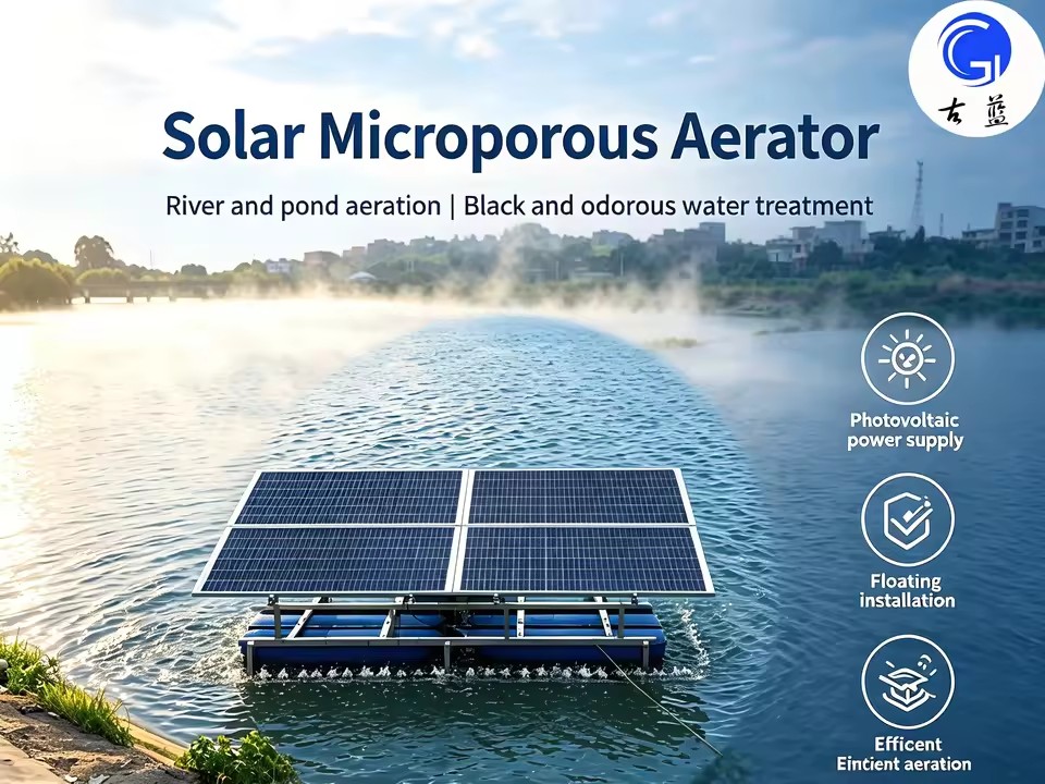 PV Floating Microporous Aerator Stainless Steel+HDPE 0.75~1.5kW Solar Oxygen Equipment for River Restoration & Aquaculture