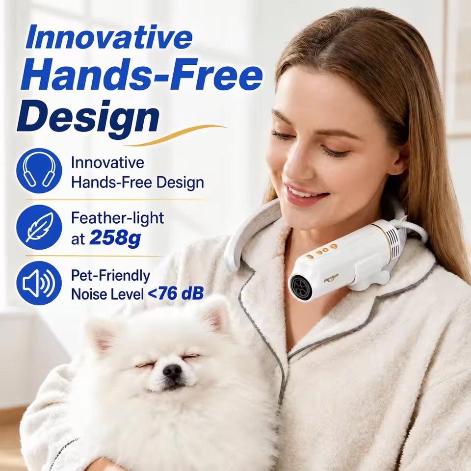 Ultra-Light 258g Pet Neck Dryer Shernbao ND01 Anion Low Noise Grooming Dryer with Neck Bracket for Professional Pet Salon
