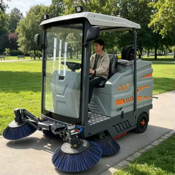 Ride on Road Sweeper Machine Commercial Floor Sweeper With High Pressure Washer 1850mm Cleaning Width
