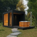 All-In-One Outdoor Modern Dry Steam Sauna Multifunctional Hemlo105ck Wood for Villa Relaxation Large Sauna Room