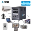 ABOK Emergency Power Station 2000W 1536Wh LiFePO4 Solar Generator Portable Backup Power UPS Battery Backup For Home