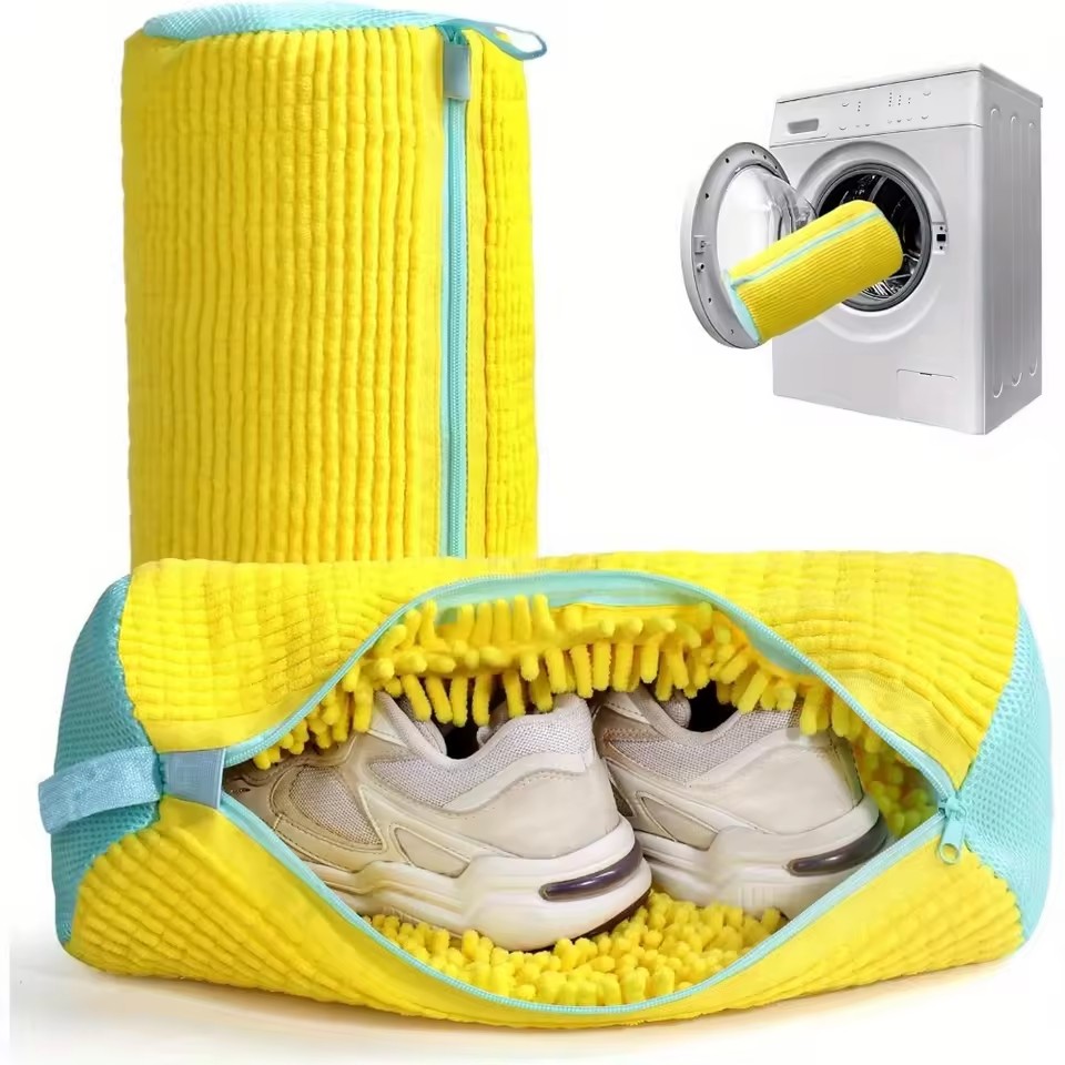 Portable Thickening Zipper Washable Chenille Velvet Lazy Sneaker Shoe Wash Laundry Cleaning Bag for Washing Machine