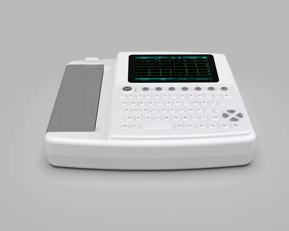 Clinical 12-Lead ECG Machine 7" Touch Full Keyboard | Electricity-Powered | 210mm Wide Paper | 1000 Case Storage | Professional
