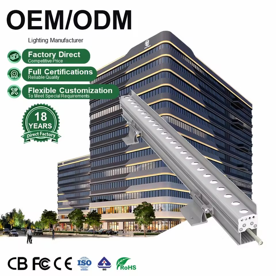 Building Facade IP66 Lighting Solution 18W/24W LED Linear Light Wall Washer Aluminum Single Color Hotel High Brightness City