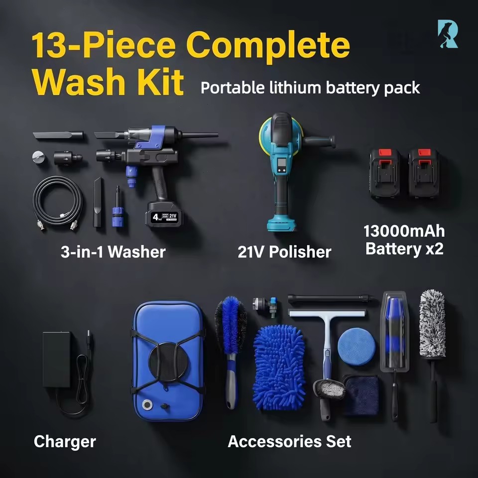 POLAR BEAR Cordless Car Wash Machine Kit 21V Lithium 50 in 1 Polisher Vacuum Car Detailing Equipment Portable Plastic