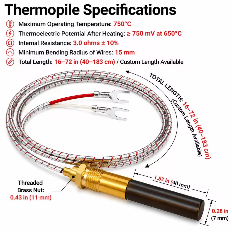Boilers & Parts Gas Burner Thermopile Generator 750mV Pilot Flame Sensor for Gas Fireplace Water Heater Furnace Replacement Part