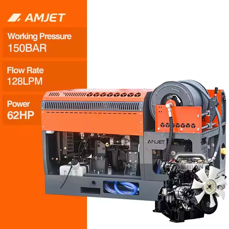 BS15128 150Bar 128Lpm Sand Blockage Cleaning Equipment Electric Hose Reel Jetter Construction Site Drainage Cleaning