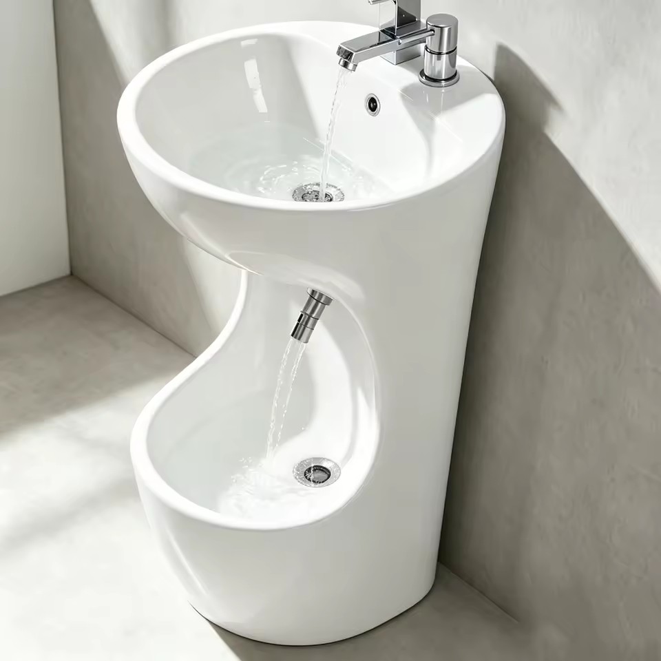 Custom Acrylic Artificial Stone Wudu Foot Washer Basin Double Tier Free Standing Foot Washing Sink for Mosque and Home Use