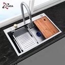 Nano Step Smart Single Bowl Kitchen Sink Automatic Control Waterfall Faucet with Cup Washer