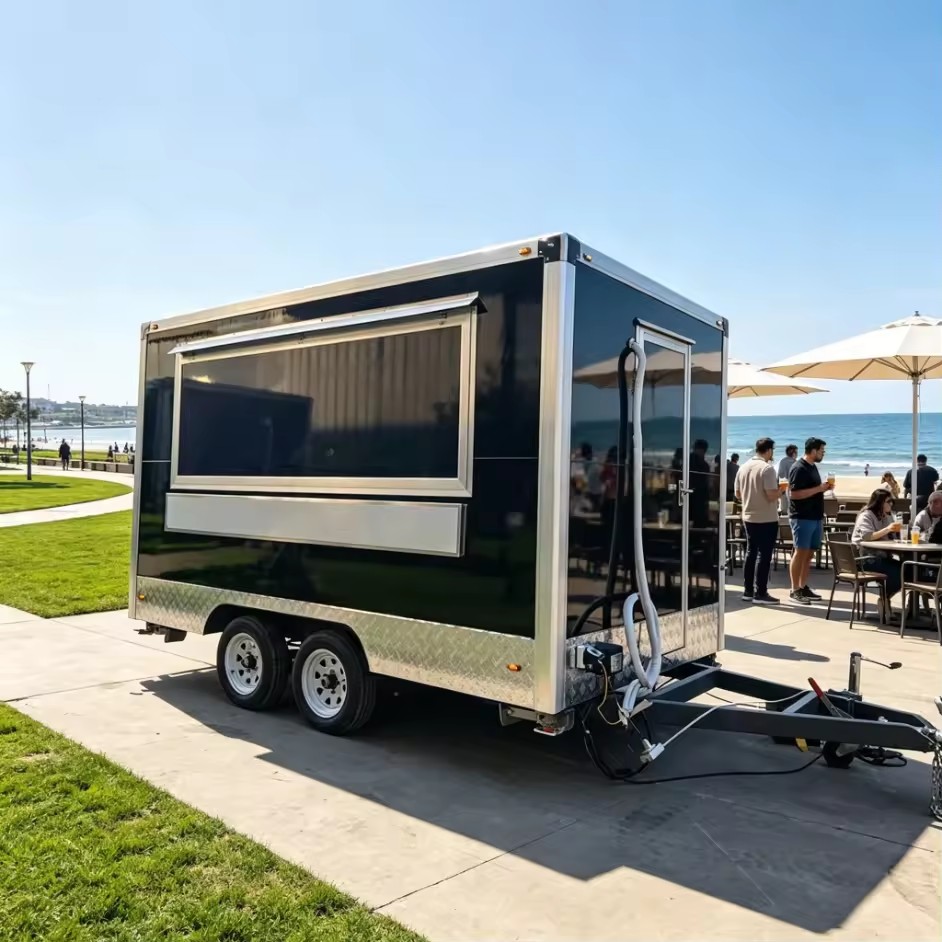 French EPR Packaging CE Certified Galvanized Sheet Outdoor Use Ice Cream Truck Tow Bar Trailer for Fast Food