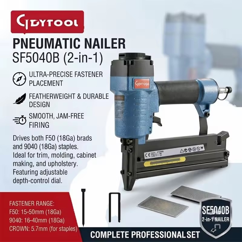 2 in 1 Combi Pneumatic Brad Nail Gun & Stapler GDY-SF5040B Industrial Grade 90K Medium Staplers Gauge 18 Brad Nails 90 Staples
